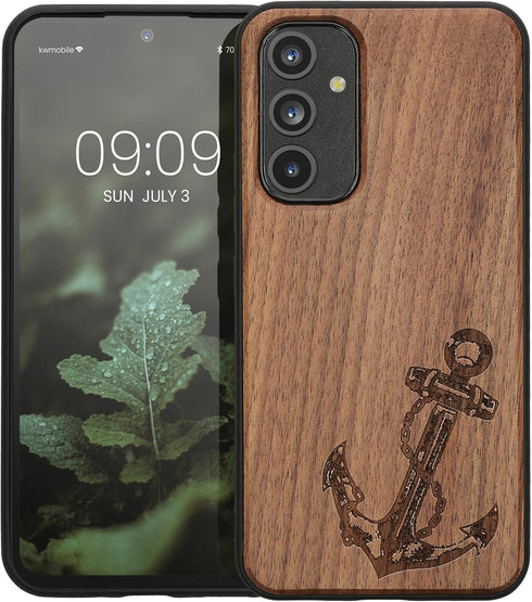kwmobile Wood Case Compatible with Samsung Galaxy A54 5G Case - Cover - Vintage Anchor Dark Brown...