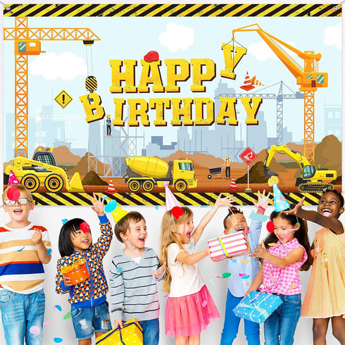 Irenare Construction Happy Birthday Backdrop Dump Truck Background Excavator Crane Birthday Party Banner Digger Excavator Truck Background Photogr...