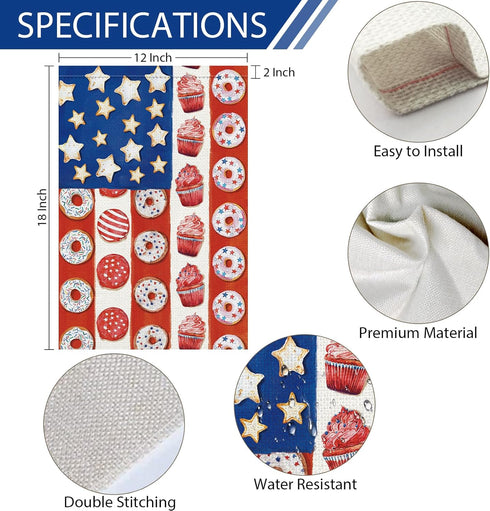 4th of July Patriotic Garden Flag Memorial Day Donuts Garden Flags 12x18 Inch Double Sided Burlap Summer Ice Cream House FLags for Independence Da...