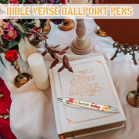 Jutom 30 Pcs Bible Verse Ballpoint Pens Christian Flower Pens Inspirational Quotes Pens Retractable Black Ink Pens for Women Men Colleague Coworke...