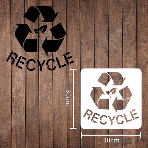 FINGERINSPIRE Recycle Logo Stencil 11.8x11.8 inch Recycle with Text Stencil Reusable Plastic Recycle Sign Stencil with Leaf Pattern DIY Reuse Logo...