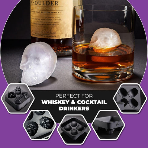 ShapedIceMolds 3D Large Skull Ice Cube Mold Tray, Round Whiskey Ice Mold with Lid for Whiskey Drinkers, Bartenders, Gift Exchanges, Home Bar Enthu...