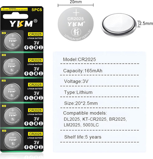 5 Pack CR2025 Battery DL2025 ECR2025 BR2025 2025 3V Lithium Coin Battery for Airtag Car Remote Key Fob Scale Watch Battery...