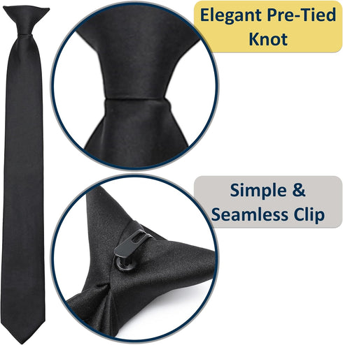 Clip on Ties for Men, 2 Pcs Black Clip on Tie & Tie Clips Set, 20 Inches Premium Solid Color Clip Ties for Men...