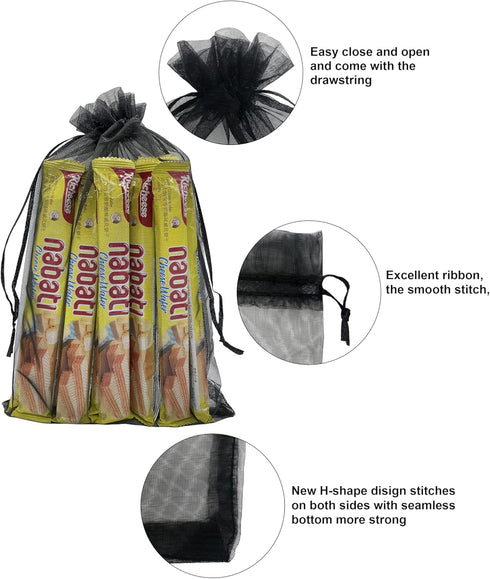 50pcs Sheer Black Organza Gift Bags 8X12 inch Large Mesh Bags Drawstring Jewelry Pouch for Wedding Party Favor Halloween Goodie Candy Treat Bags...