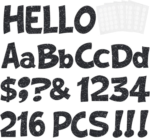 216 Pcs Glitter Bulletin Board Letters, Numbers and Punctuation, Poster Board Letters Alphabet Cut Out Cardboard Letters Accessories for Classroom...