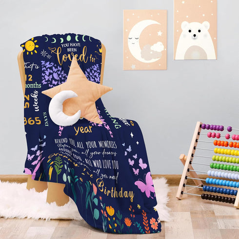 1 Year Old Girl Gifts for 1st Birthday Blanket, 1st Birthday Gifts for One Year Old Girl, Baby Girl First Birthday Gift Blanket, 50"x40" Happy 1st...