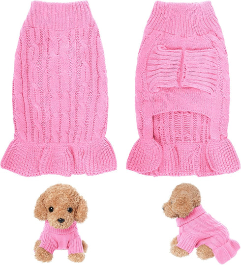 Small Dog Sweater Pet Christmas Sweater Dress for Dogs Cat Pet for Winter Christmas Holiday Breathable Ruffle Hem Design (Pink, Large)...