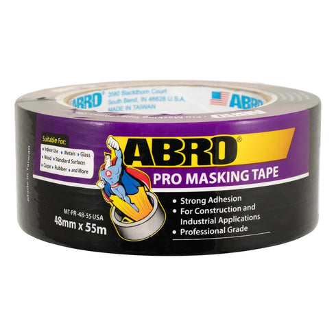 ABRO Masking Tape PRO, 48mm x 55M, All Purpose Natural Masking Tape for Temporary Labeling and Marking, Easy Tear, Clean Removal, Painters Tape fo...