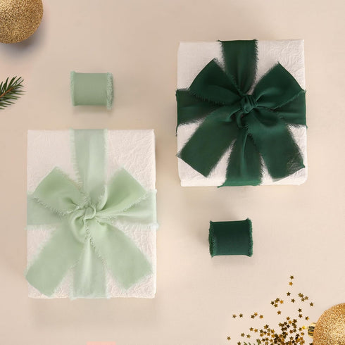 DORIS HOME 3 Rolls 2"x7Yd Fringe Chiffon Ribbon for Flower Bouquet, Handmade Sage Green Ribbon for Gift Wrapping, Frayed Edge Ribbon for Crafts, D...