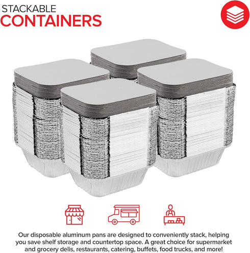 Stock Your Home 1 Lb Aluminum Disposable Cookware With Lids (25 Pack) - Foil Pans Cardboard Lids - Disposable & Recyclable Takeout Trays With Lids...