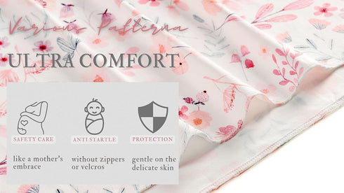 Newborn Floral Print Blanket Baby Stretch Wrap Swaddle Blanket Receiving Blanket with Matching Headband and Beanie (Small Flower and Leaf)...