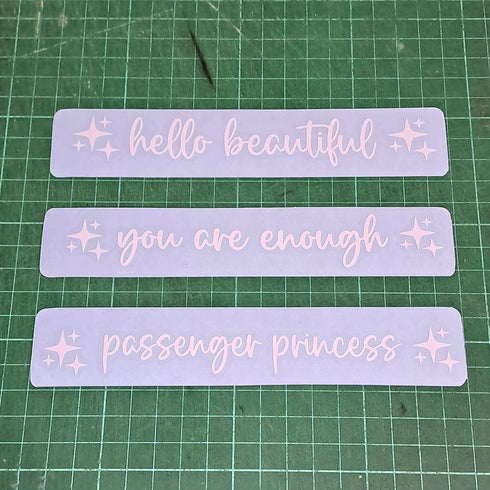 3 Different Cute Stickers for Car Window Rearview Mirror - Passenger Princess Sticker - You are Enough Decal - Hello Beautiful Funny Girl Car - Ac...