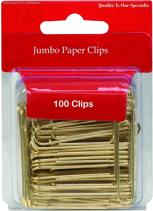 1InTheOffice Jumbo Paper Clips, Gold, Smooth, 100/Pack...