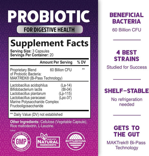 Probiotics, 60 Billion CFU per Serving, Probiotic with Prebiotics for Digestive & Immune Health Support for Women & Men - Nature's Supplement is S...