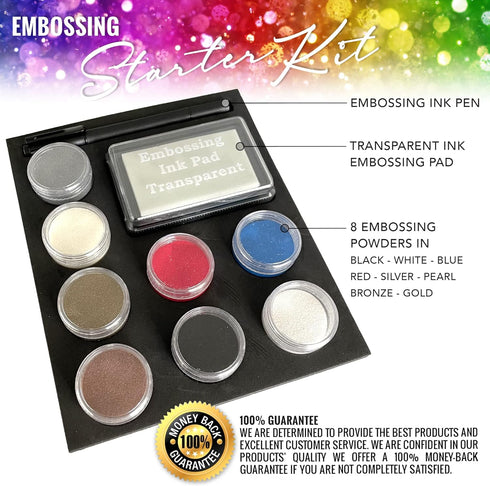 Embossing Kit, Powder, Clear Embossing Pen, Embossing Ink Pad, 8X 10ml Embossing Powders for Use with Embossing Heat Tool for Crafts...