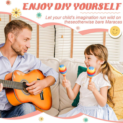 Leitee 6 Pcs DIY Mini Wooden Maracas Rattles Egg Shaker Kids Musical Party Favor Baby Shaker Sand Hammer Toy, Assorted Designs, Maracas for Kids, ...