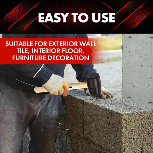 YY-2-005 Rubber Mallet Hammer With Wood Handle–8-oz, black...