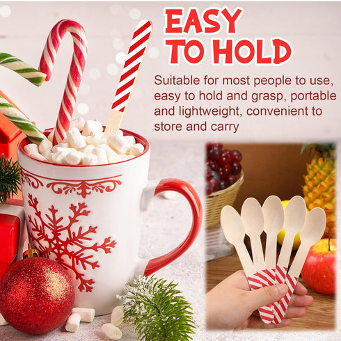 100 Pieces Wooden Spoons Disposable 5.5'' Christmas Disposable Wooden Spoon Pattern Wooden Spoons for Hot Chocolate Wooden Tasting Spoons for Cake...