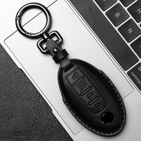 Tukellen Compatible with Nissan Key Fob Cover Handmade Genuine Leather Case for Altima Pathfinder Armada Murano Maxima Rogue Infinity Smart Remote...