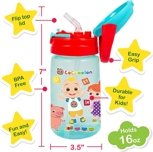 Creative Kids Cocomelon Decorate Your Own Water Bottle BPA Free with 4 Sheets of Stickers - Leak-Proof, Pop-Up Spout Cover - Easy to Grip School o...