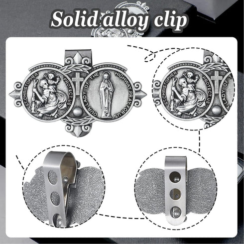 4 Pcs Car Rosary Saint Benedict Silver Rosary Rearview Mirror Hang Auto Rosary with Car St Christopher Visor Medal Car Cross Religious Accessory B...