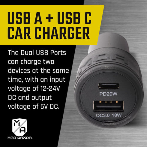 Mob Armor 38w Dual USB Quick-charge USB A + USB C Car Charger - Fast Charging Car Charger - Adapter - Car Charger Adapter - USB Car Charger - Car ...