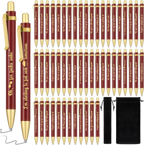 24 Pcs Funny Office Pens Bulk Pens Office Ballpoint Pens Brown Wood Bamboo Ballpoint Pens with Velvet Bags Employee Gifts for Women Men Office Cow...