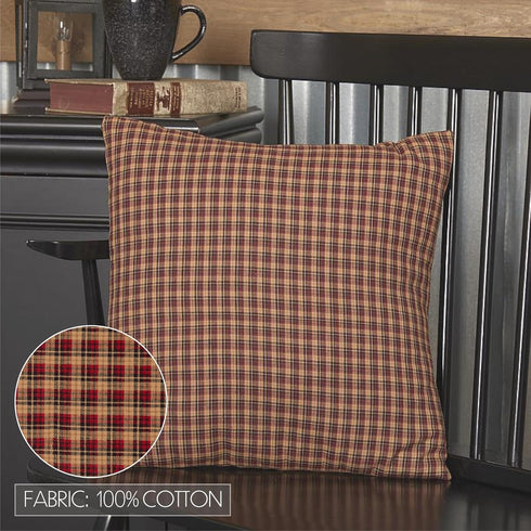 VHC Brands Patriotic Patch Plaid Cotton Primitive Bedding Square 16x16 Filled Pillow, 1 Count (Pack of 1), Deep Red...