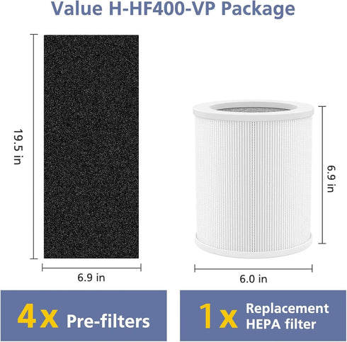 H-HF400-VP Replacement Filter Kit Compatible with Hunt-er H-HF400-VP H-PF400 with True HEPA Pre-Filter for HP400 Air Purifier Series,1 True HEPA F...