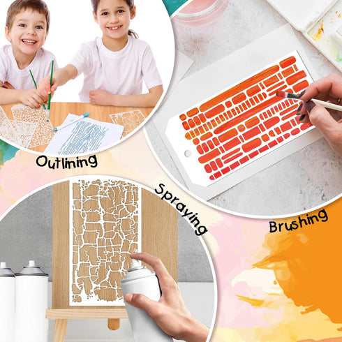 12 Pcs Texture Stencils, Mixed Midea Stencils for Painting, Painting Stencils for Crafts Reusable, Leopard Brick Dot Music Brick Layering Stencils...