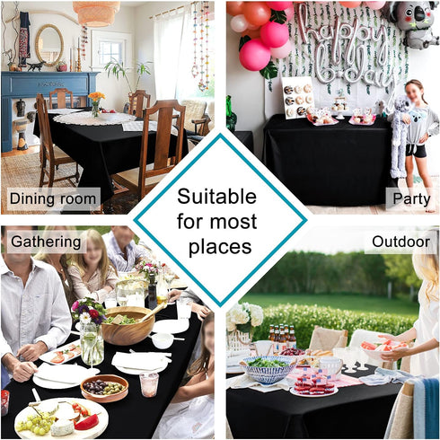 Hiasan Black Tablecloth for Rectangle Tables - Wrinkle Resistant and Waterproof Washable Polyester Fabric Table Cloth for Dining Camping Gathering...