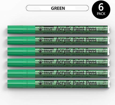 Green Marker Paint Pens - 6 Pack Acrylic Green Permanent Marker, 0.7mm Extra Fine Tip Paint Pen for Art Projects, Drawing, Rock Painting, Stone, C...