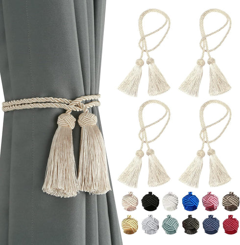 BEL AVENIR 4 Pack Curtain Handmade Tiebacks Decorative Curtain Holdbacks with Tassel (Beige, 4 Pack)...
