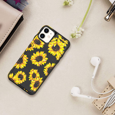 LETO for iPhone 12 Pro Case,iPhone 12 Case,Flip Folio Leather Wallet Cover with Fashion Flower Designs for Girls Women,Built-in Card Slots Kicksta...