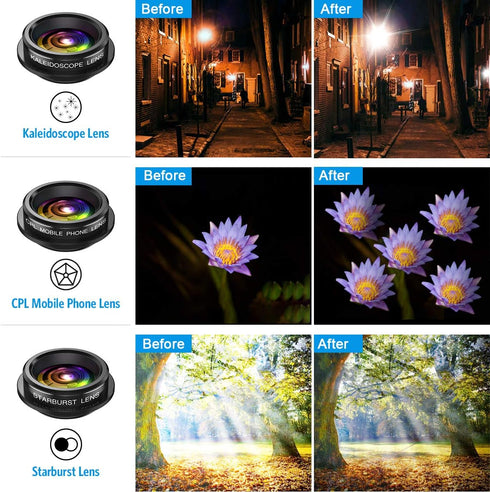 (Newest) Phone Camera Lens, 9 in 1 Lens Kit, Zoom Lens, 0.36X Wide Angle Lens + 0.63X Wide Lens + 15X Macro Lens + 20X Macro Lens + Fisheye Lens +...