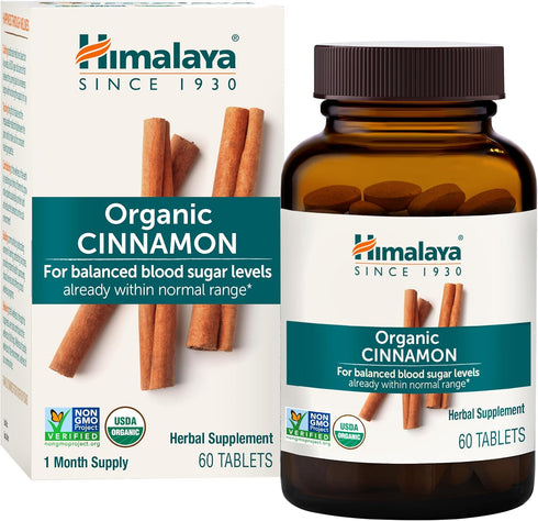Himalaya Organic Cinnamon, for Glycemic Support, 1100 mg Daily, 60 Tablets, from Cassia Cinnamon Bark and Ceylon Cinnamon Extract, Non-GMO Project...