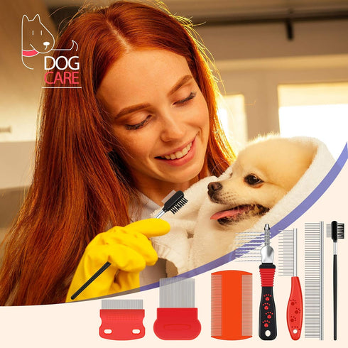7 Pieces Tear Stain Remover Comb Set Include Dematting Comb Double-sided Dog Eye Comb Flea Lice Combs Stainless Steel Grooming Comb Multipurpose T...