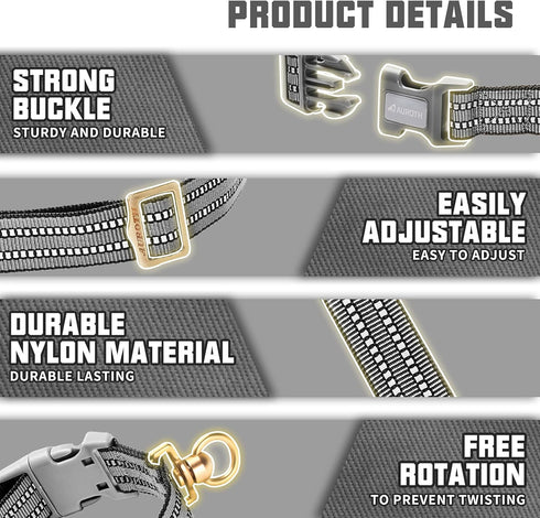 Auroth Dog Collar for Medium Large Dogs, Reflective Dog Collar, Soft Nylon Adjustable Dog Collars with Heavy Duty Metal D Ring Tangle Free (Medium...