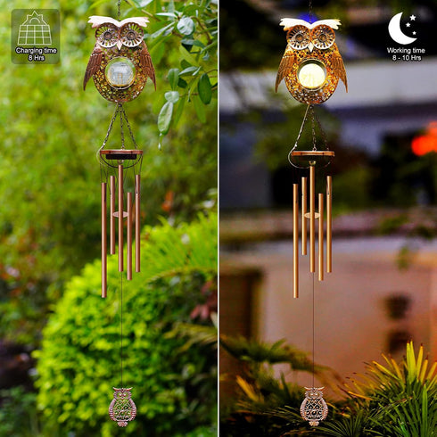 Solar Owl Wind Chimes Garden Decor – Metal Memorial Wind-Chime with 5 Tuned Tubes,Garden Otudoor Patio Balcony Tree Ornaments,Birthday Gifts for M...