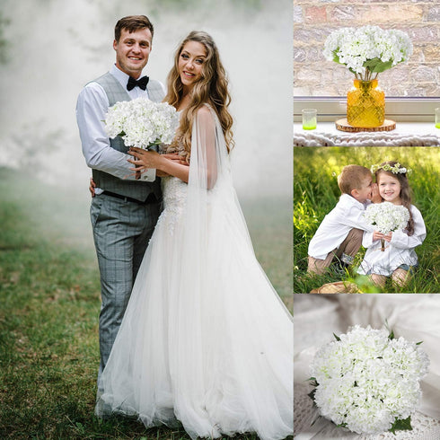 5 Pcs Artificial Silk Hydrangeas Flowers 18'' Bouquet Arrangement, for Home Decor, Wedding, Office, Room, Hotel, Event, Party Decoration (White)...
