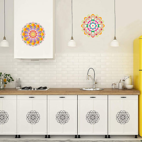 Woohome 18 PCS Reusable Stencils Painting Drawing Mandala, 9 PCS 12 x 12 Inch Painting Template and 9 PCS 6 x 6 Inch Painting Stencils for DIY Roc...