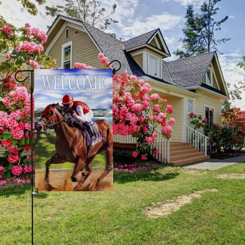 Anley Double Sided Premium Garden Flag, Derby Horse Race Welcome Spring Summer Decorative Garden Flags for Home Decor - Weather Resistant & Double...