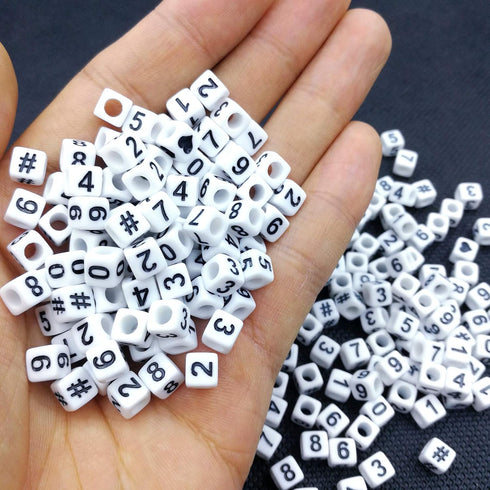 Amaney 400pcs Number Beads Square White Acrylic 6x6mm Mixed Number Beads Acrylic Plastic Cube Shape Loose Beads...