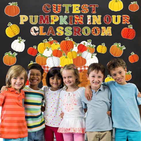 Fall Pumpkin Classroom Bulletin Decorations Thanksgiving Pumpkin Honeycomb Balls Bulletin Board Cutest Pumpkin in Our Classroom Paper Cutouts for ...