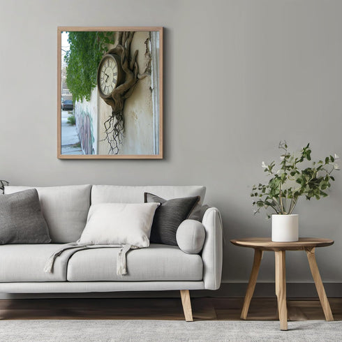 Posterizer-surreal street art scene-melting classic clock -2-Abstract & Modern Art Gift for Street Art, Mural Fans Living Room Bedroom Decor- unfr...