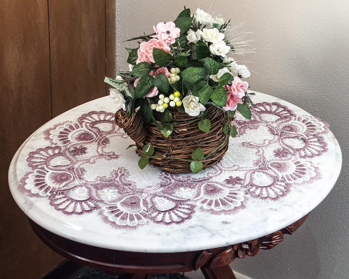 White Mauve Rose Jacquard Lace Doily, Placemats, Dresser Scarf, Table Runner (14Wx21L Set of 2)...