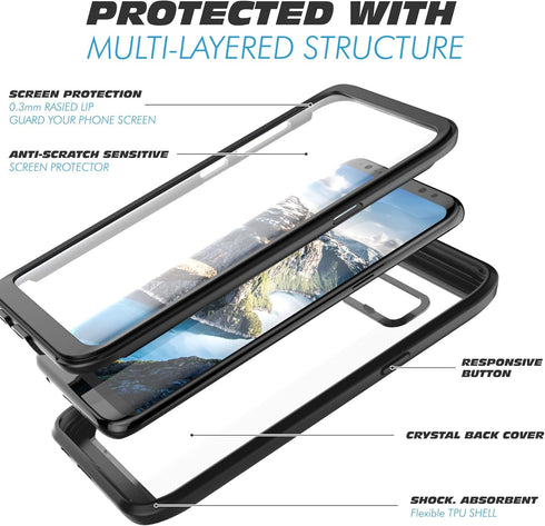 Samsung Galaxy S8 Case, Full Body Bumper Case Built-in Screen Protector Slim Clear Shock-Absorbing Dustproof Lightweight Cover Case for Samsung Ga...