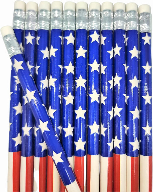 Vintage Look American US Flag #2 Lead Wooden 7.5" Pencils (Patriotic USA) Party Favor Stationery Printed Bones (36)...