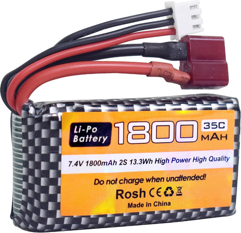 2PCS 7.4V 35C 1800mAh Lithium Battery with USB Charging Cable for WLTYOS K929-B A959-B 12401 12402 12403 12404 12423 12428 144001 1/18 1/14 1/12 R...